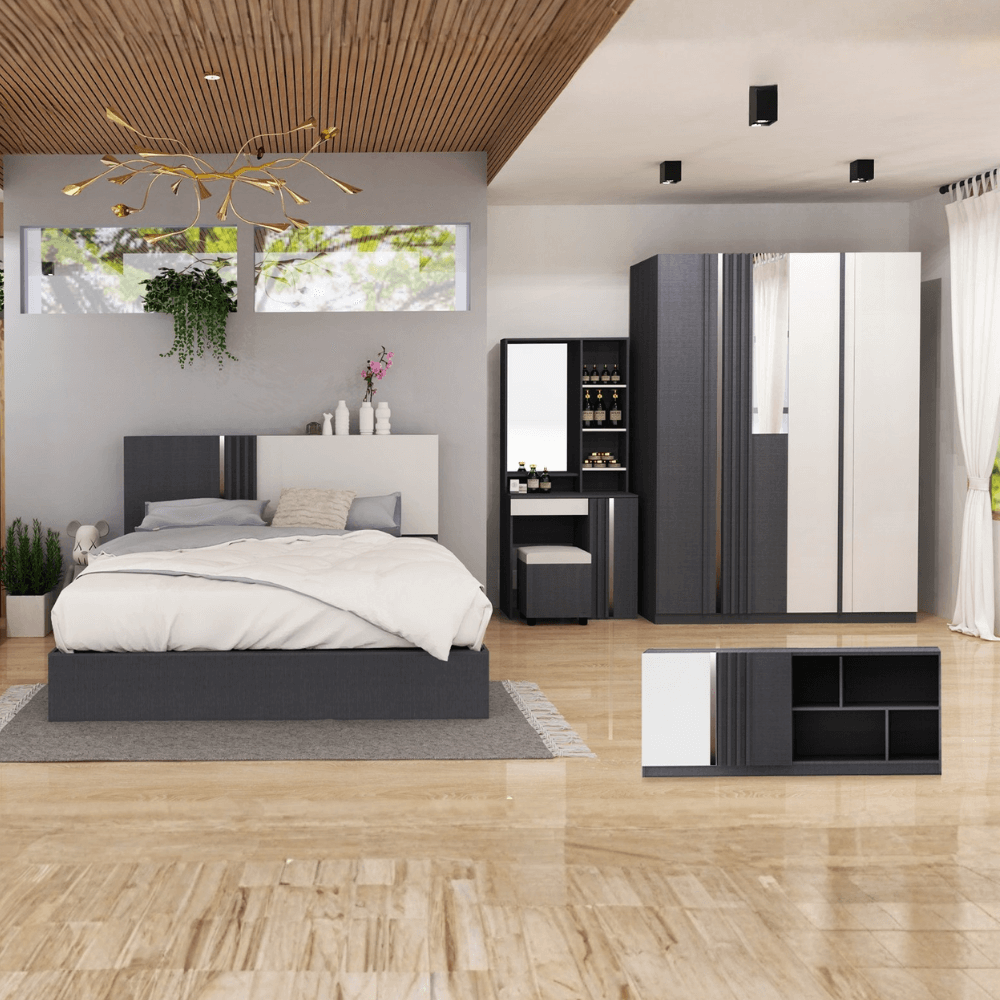 ชุดห้องนอน + ที่นอนสปริง 6 ฟุต WISDOM DESIGN FURNITURE รุ่น MARTIN สีเทา_1